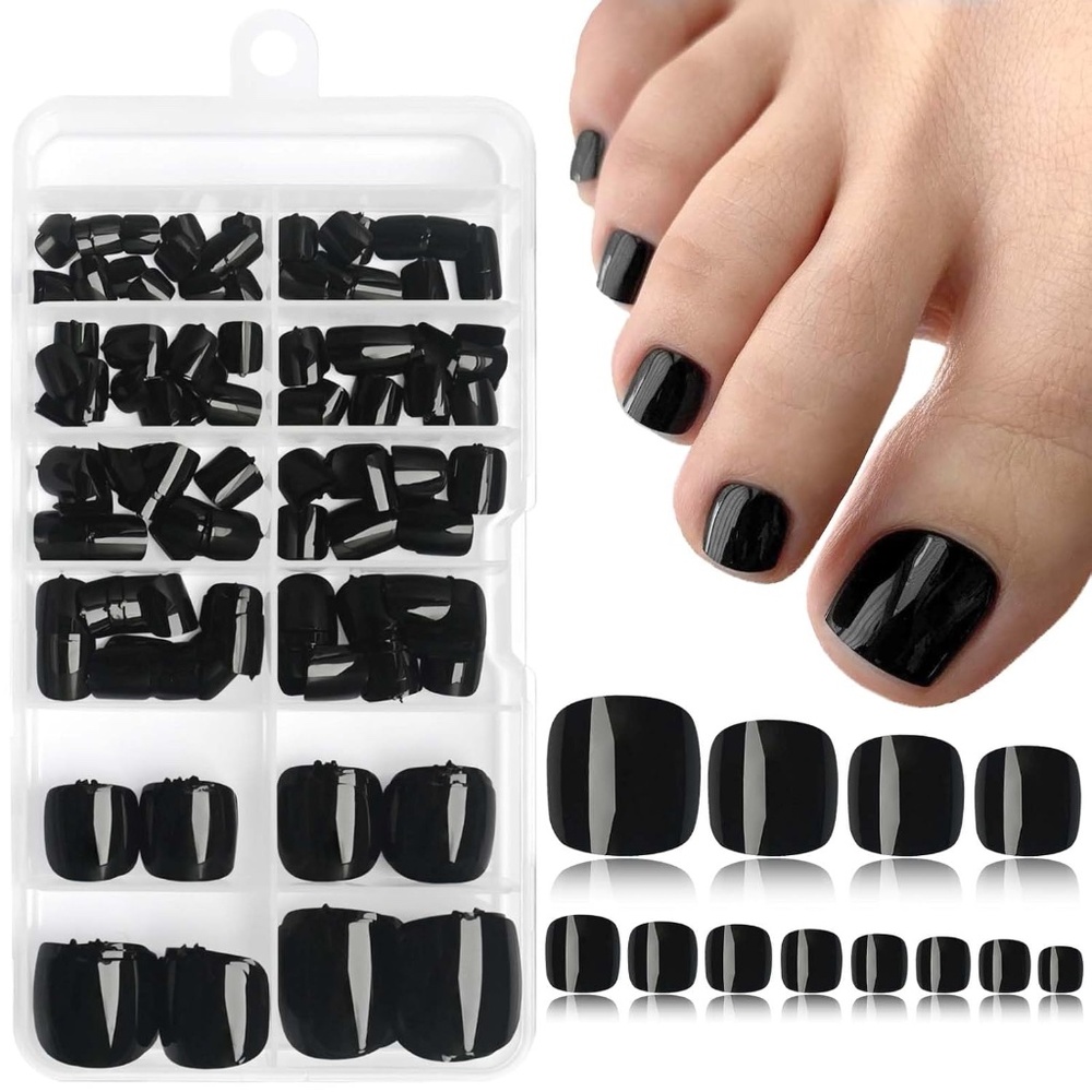 Black Short Square 240 Press on Toenails